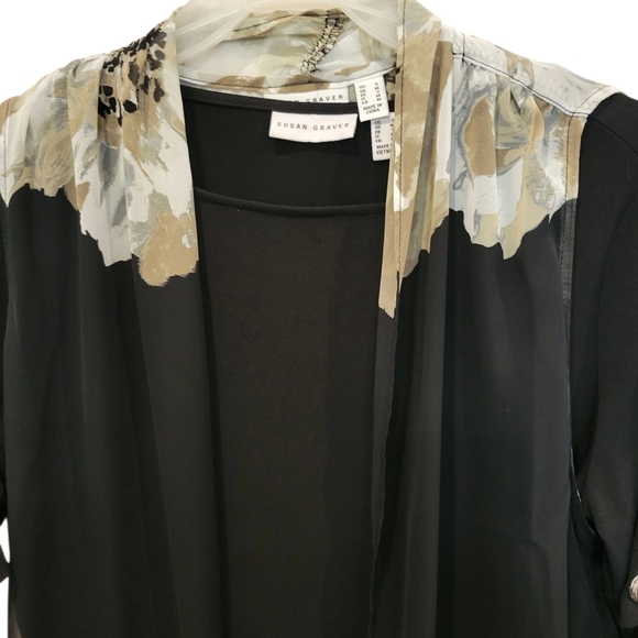 Susan Graver 2 Piece Matching Set Black Blouse & Cordinating Topper In Small - Picture 14 of 14